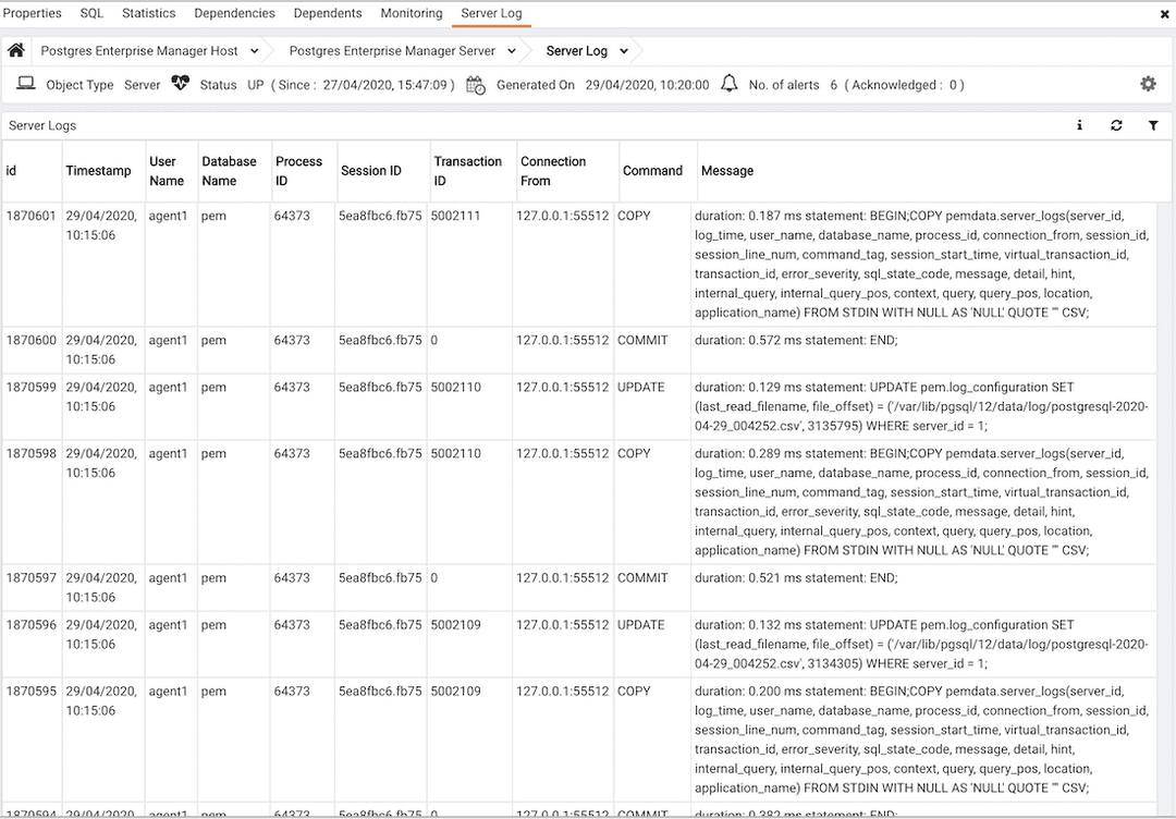 The Server Log Analysis dashboard